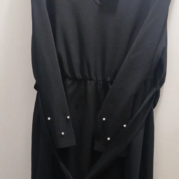 BloomChic Black Long Sleeve Dress with Pearl Accents - Picture 5 of 12